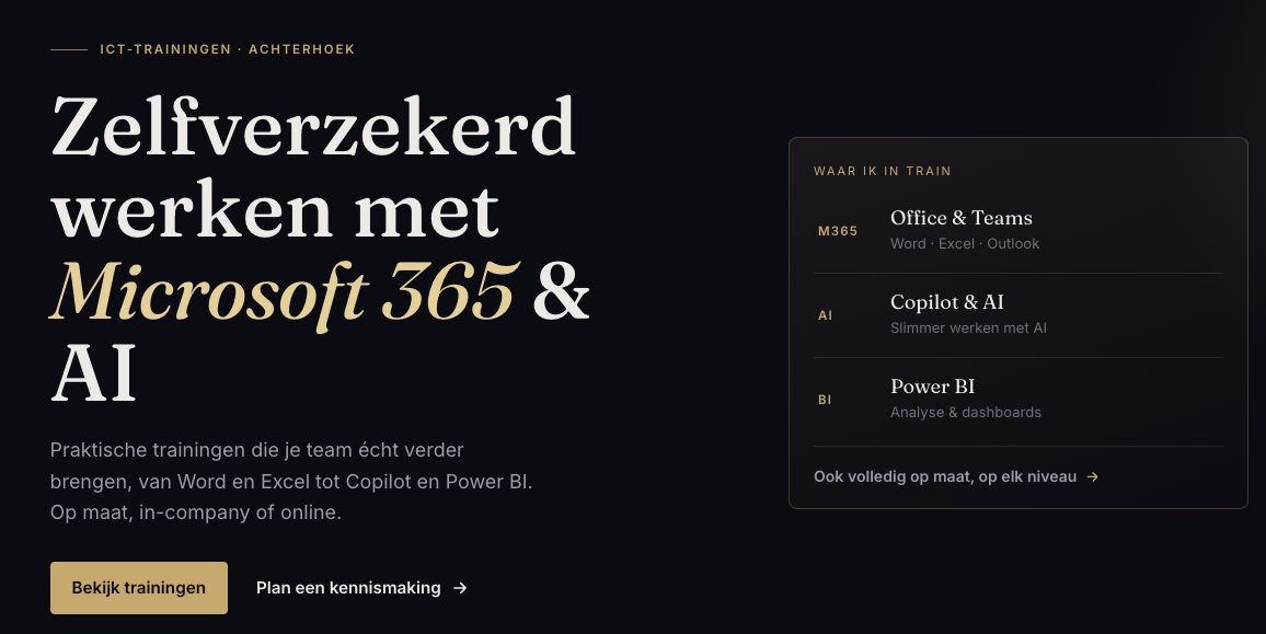 Startpagina van marcelprinsen.nl: Zelfverzekerd werken met Microsoft 365 en AI