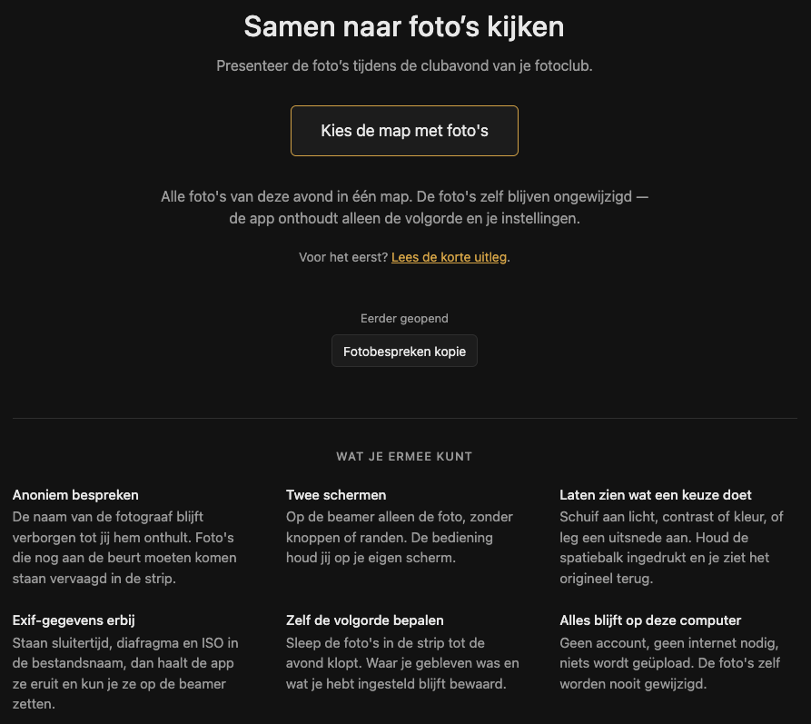 Welkomstscherm van Presentatie: Samen naar foto's kijken